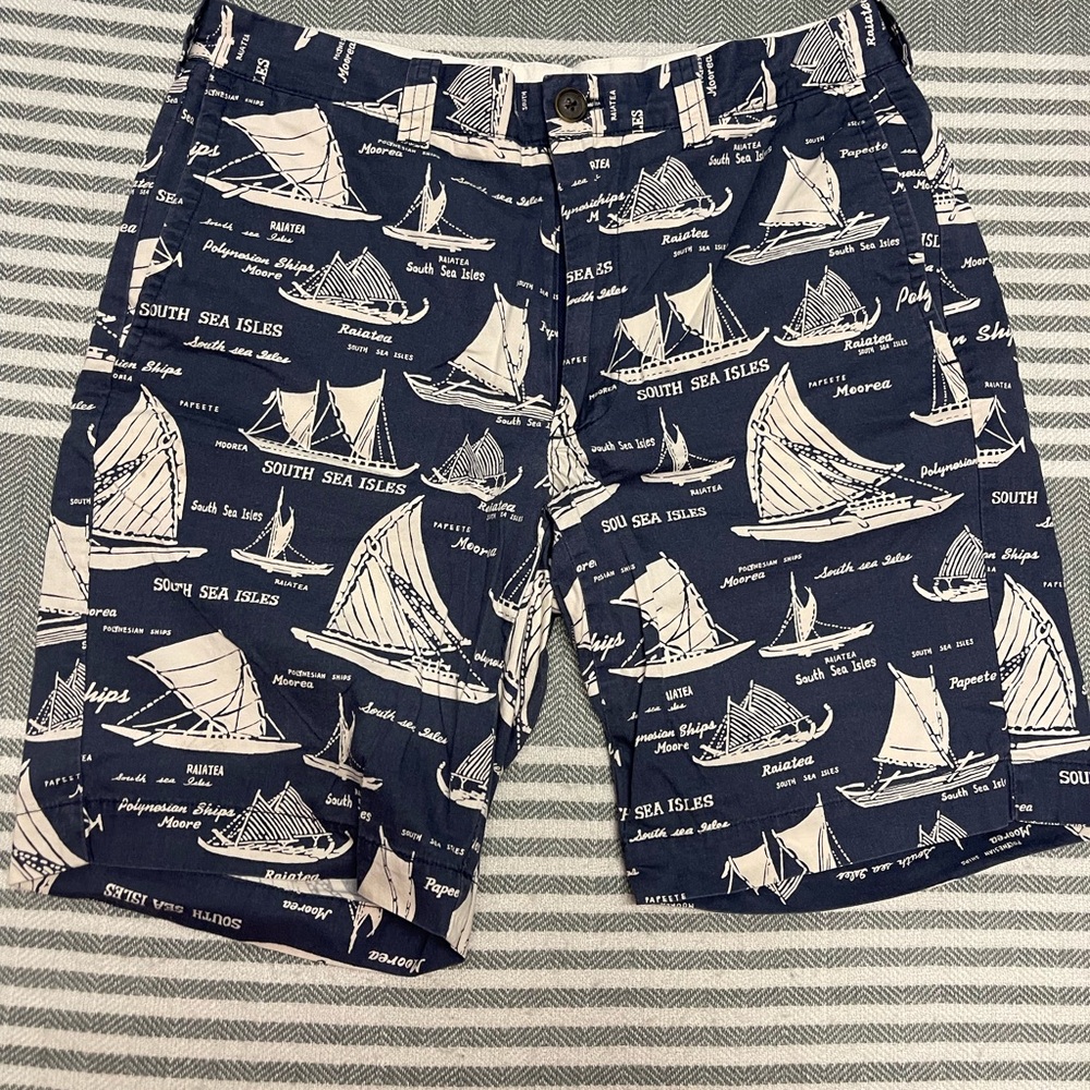 J. Crew 100% Cotton Blue and‎ White Nautical Print Shorts Size 30